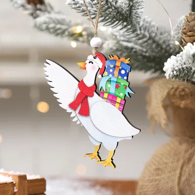 Custom Christmas Wooden Hanging Ornaments Cute Cartoon Duck Decorations for Xmas Tree Home Party Decoration Gifts