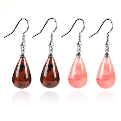 Hot Selling Gemstone Natural Crystal Stone Handmade Drop Earrings Green Aventurine tiger Eye Crystal Earrings Women