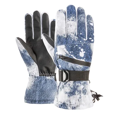 Women Child Polar Fleece Thermal Waterproof Leather Mitaine Winter Touch Screen Heated Snow Ski Snowboarding Full Finger Gloves