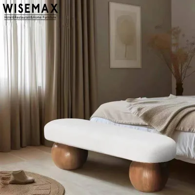 WISEMAX FURNITURE Nordic Light Luxury Living Room Wooden Frame Boucle Fabric Shoe Changing Bench for Hotel Home Villa
