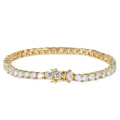 4mm 5mm 6mm Tennis Brass Bracelet Hip-Hop Jewelry Copper-Based Micro-Pave Zircon Single-Row Bracelet Electroplated
