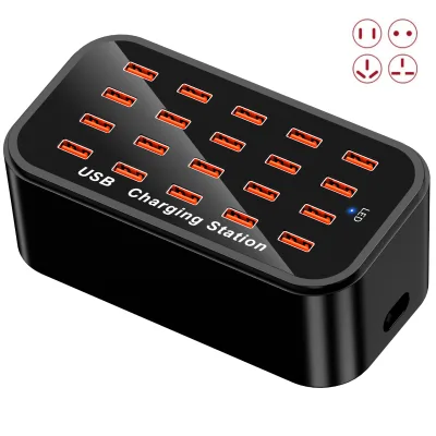 High Quality Desktop Charging Dock 100W 10/12/15/16/20 Multiport Fast USB Charging Station with LED Light US/EU/UK/AU Sockets