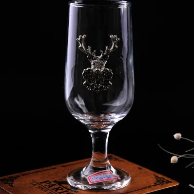 Well Sale Clear Wine Glass With Silvery Elk for Home or Wedding Decoration