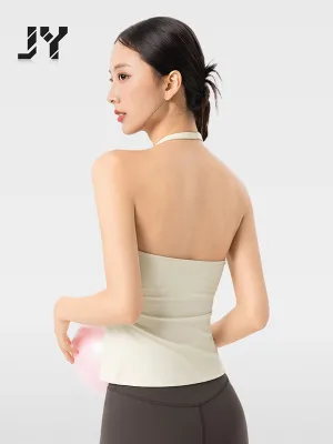 JY Hot Selling V-neck Women's Yoga Vest, Comfortable Backless Slim Fit Breathable Solid Color Women's Sports Vest