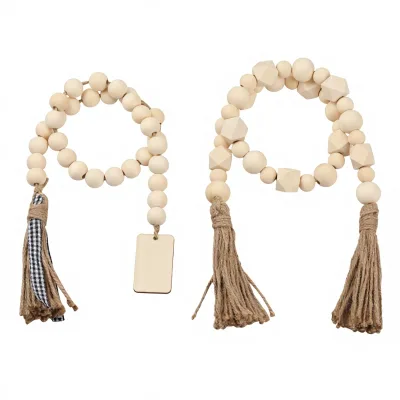 Log-Color Wooden Bead Wreath Home Farmhouse Layered Tray Ornaments Jute Rope String Christmas Decorative Hanging Pendant Indoor