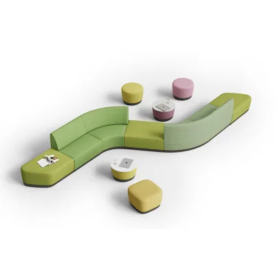Premium Modern Fabric Multi-Color Customizable Curved Modular Sectional Sofa Set for Commercial Lobby Shopping Mall Rest Area