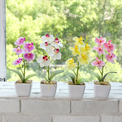 Real Touch Mini Artificial Potted Orchid Flower Plant Fake Potted Orchid in Plastic Pot White Flower