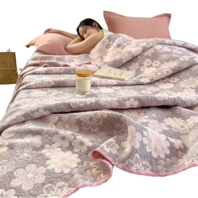 Hot Selling 100% Pure Cotton Nap New Office Nap Decorative Shawl Blanket Eco-Friendly Three-Layer Yarn Sofa Cover Embroidered