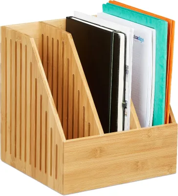 Natural Bamboo File Magazine Holder Vertical Slotted Desk Document Organizer A4 Folder Book Sorter for Office Study Classroom