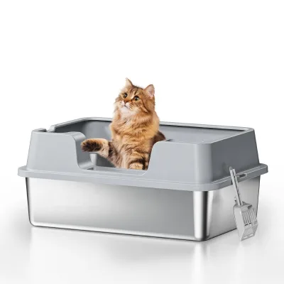 Premium Durability & Hygiene Stainless Steel Cat Litter Box Easy-Clean & Space-Saving with Plastic Material