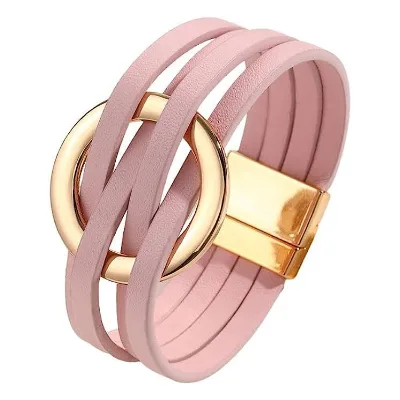 Hot Selling 15 Colors Big Circle Cross Leather Bracelet Magnetic Clasp Bracelets Jewelry Multi Layers Leather Bracelet for Women