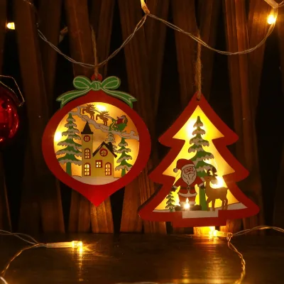 Kanlong New Christmas Creative Hollow Wooden Pendant LED Christmas Tree Ornaments for Party Decoration