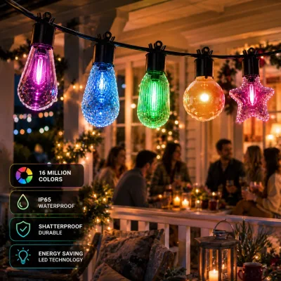 Shatterproof Outdoor String Lights with LED String Lights and Built in Hanging Loop for Cafe Garden Decoration Kit Set