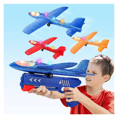 Foam Glider with Plane Launcher - Catapult Plane with 2 Flight Modes Kids Gifts Flying Toy 3-Pack LED Airplane Toy