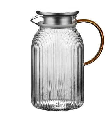 1.5L Vertical Stripe Borosilicate Glass Water Pitcher Glass Jug Glass Carafe Stainless Steel Lid with Filter