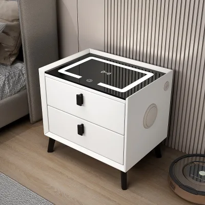 Wholesale Solid Wood Smart Nightstand Wireless Charging Bluetooth Speaker LED Beside Table USB OEM Factory Hotel Project
