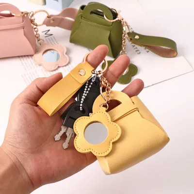 New PU Leather Mini Bag Keychain Small Mirror Bag Storage Pendant with Makeup Mirror Keychain for Makeup Tool
