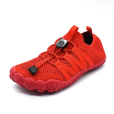 Quick Dry Mesh Woven Vamp Elastic Lacing Slip-On Barefoot Shoes Anti-Slip Rubber Sole Minimalism Running Shoes