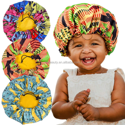 Wholesale Ankara African Print Custom logo Adjustable Satin Kids Hair Bonnet