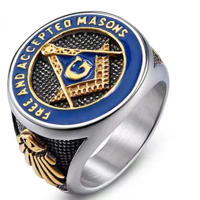 Custom Men's Stainless Steel Oil Dropping Ring Religious Glue Masonic Fashion signet Rings