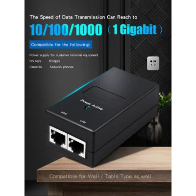 ODM PoE adapter 55V 30W desktop standard Active POE power supply injector