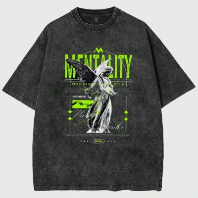 Men's Oversize Graphic T-Shirt 100% Cotton Washed Knitted Fabric 220 Grams Screen Printing Letter Pattern Smart Casual OEM