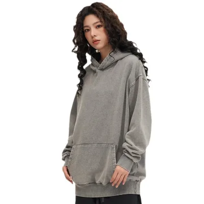 Unisex Heavy Hoodie Vintage Wash Oversized Drop Shoulder Casual Streetwear Sweatshirt