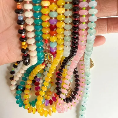 Wholesale Boho Style Carabiner Rainbow Beaded Necklace Colored Glass Handmade Beaded Necklace for Women Girls Vacation Jewelry