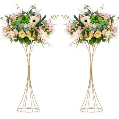 Gold Centerpieces for Table Wedding Geometric Metal Flower Stands for Centerpiece Tables Metallic Tall Risers for Tabletop Arra
