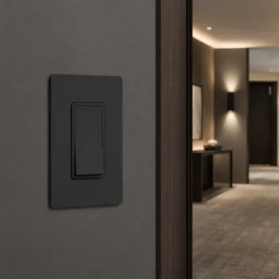 Matte Black Single Pole  Rocker Switch Screwless Wall Plate 15A 120V UL Listed Self-Grounding for Hotel Corridor Hallway