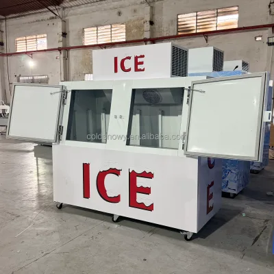Double Slant Solid Doors Ice Storage Refrigerator Ice Storage Bin Manufacturers Ice Holder