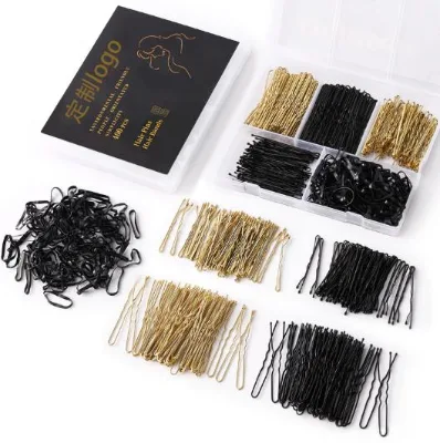 400 Pcs Set Bride Hair Styling Tools U Shaped Gold Blond Brown Black Bobby Pins with Storage Box Hair Slides Clip Hairpins