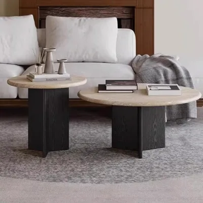 Modern Luxury Small Unit Living Room Wabi-sabi Creative Solid Wood Round Coffee Table Combination JC007