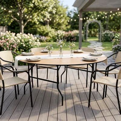 Wholesale Cheap Modern Hotel Dining Folding Round Table with Plywood Top Durable Metal Frame for Outdoor Use