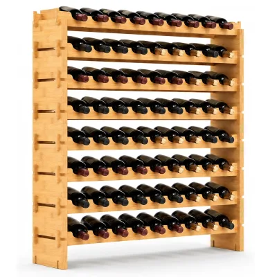8-Tier Modular Shelf, 72 Bottle Stackable Bamboo Freestanding Wine Rack Sturdy Wobble Free, Easy No-Tool Assembly for Cellar