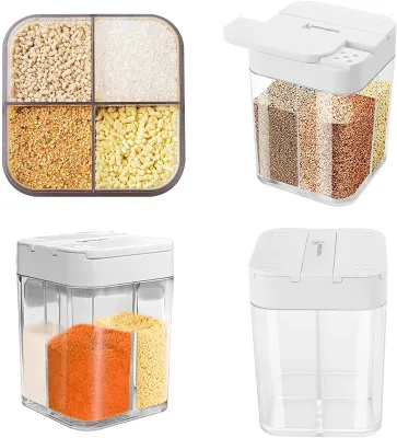 2 Pack 4 in 1 Plastic Spice Shaker Jars 8 Grids Alt and Pepper Shaker
