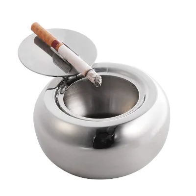 high quality round stainless steel ashtray with cover for indoor outdoor