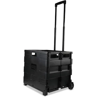 40L Collapsible Heavy Duty Plastic 2 Wheel Utility Foldable Camping Shopping Cart with Telescopic Handle Load Capacity Black