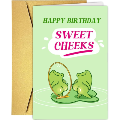 Cute Frog Butt Birthday Card Gift for Women Men, Funny Booty Butt Birthday Card for Husband Partner, Frog Booty Bday Gift