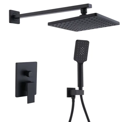 FLG Shower System Black Shower Set Wall Mounted High Pressure Shower Head and Hand Spray Ready to Stainless Steel Wall Mo