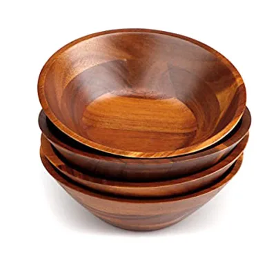 High Quality Eco-Friendly Modern Carved Acacia Wooden Serving Bowl Salad Bowl Lightweight and Durable for Party Salads