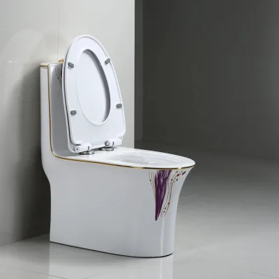 Large Diameter Gold Ceramic Toilet Elongated S-trap Dual-Flush Silent Water-Saving Floor Mounted Modern Design