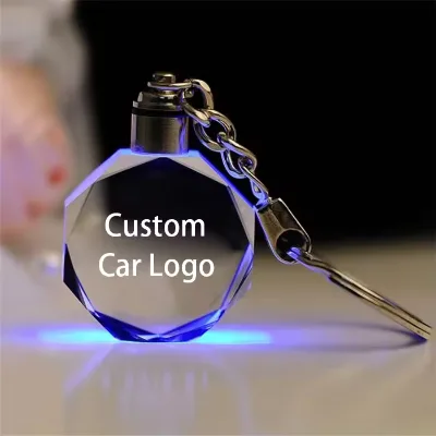 Cheap Wholesale Blank Crystal Glass Keychains Custom 3d Laser Engraving Car Logo Crystal Led Key Chain