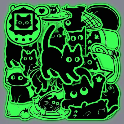 20Pcs High Quality Kawaii Cute Cartoon Original Black Cat Theme Luminous Stickers Waterproof for Gift Box Stationery Decoration