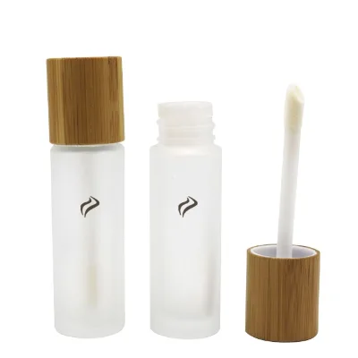 New Style Frosted Glass Cosmetic Bottle Lip Gloss Glass Bottle with Bamboo Cap