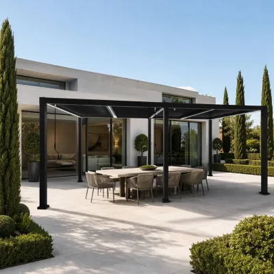 Rust-proof Manual Adjustable Aluminum Pergola Segmented Main Beams Optional Tri-color LED Lighting Household Canopy