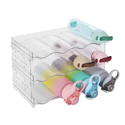Plastic Fridge Stackable Tumbler Organizer Clear Water Bottle Organizer 4 Slots 3 Layers for Cabinet