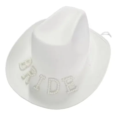 Hstyle Hot Style Western Women Pearl Beaded Fedoras Caps Cowboy Hat Bride Cowgirl Hat for  Party