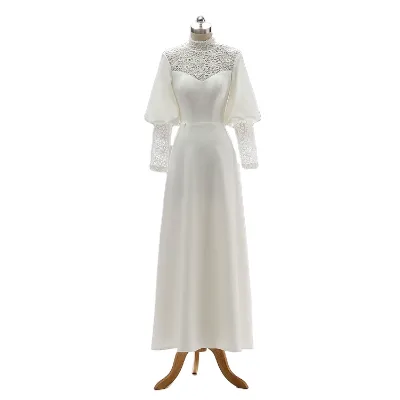 FANWEIMEI#1288 in STOCK REAL PICTURE Vintage Victorian Long Sleeve Wedding Dress Islamic Muslim Party Gown Midi Bridal Dress