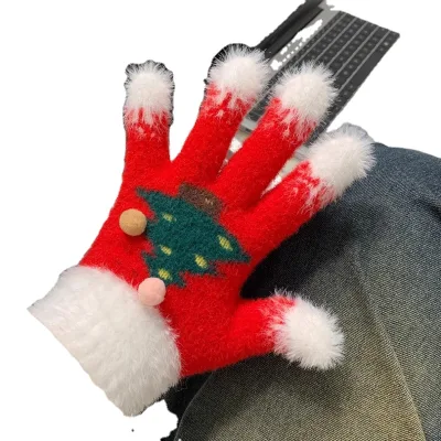 Linda best selling Snowflake Christmas Tree Gloves Female winter exposed finger touch screen student cycling gloves